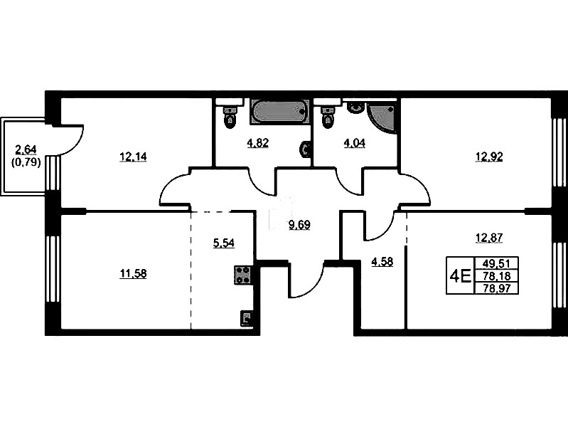 3-комнатная квартира 78.97 м², 18/24 эт., ЖК «Живи! В Рыбацком»